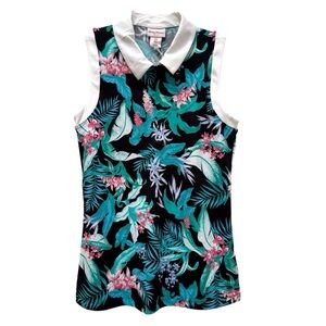 NWT Tommy Bahama Golf 1/4 Zip Sleeveless Tropical Floral Polo Shirt Size Small